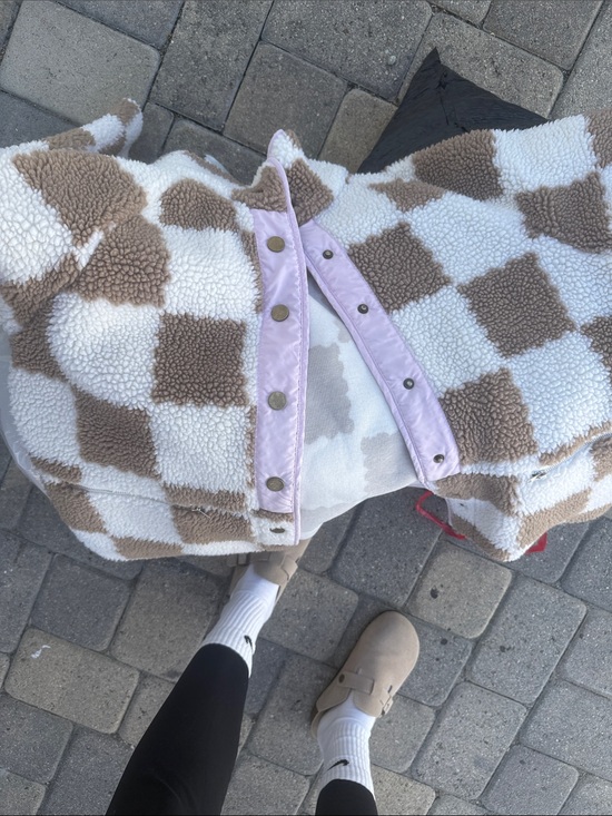 Jackets & Blazers - Checkerboard Sherpa Jacket in Cream & Brown